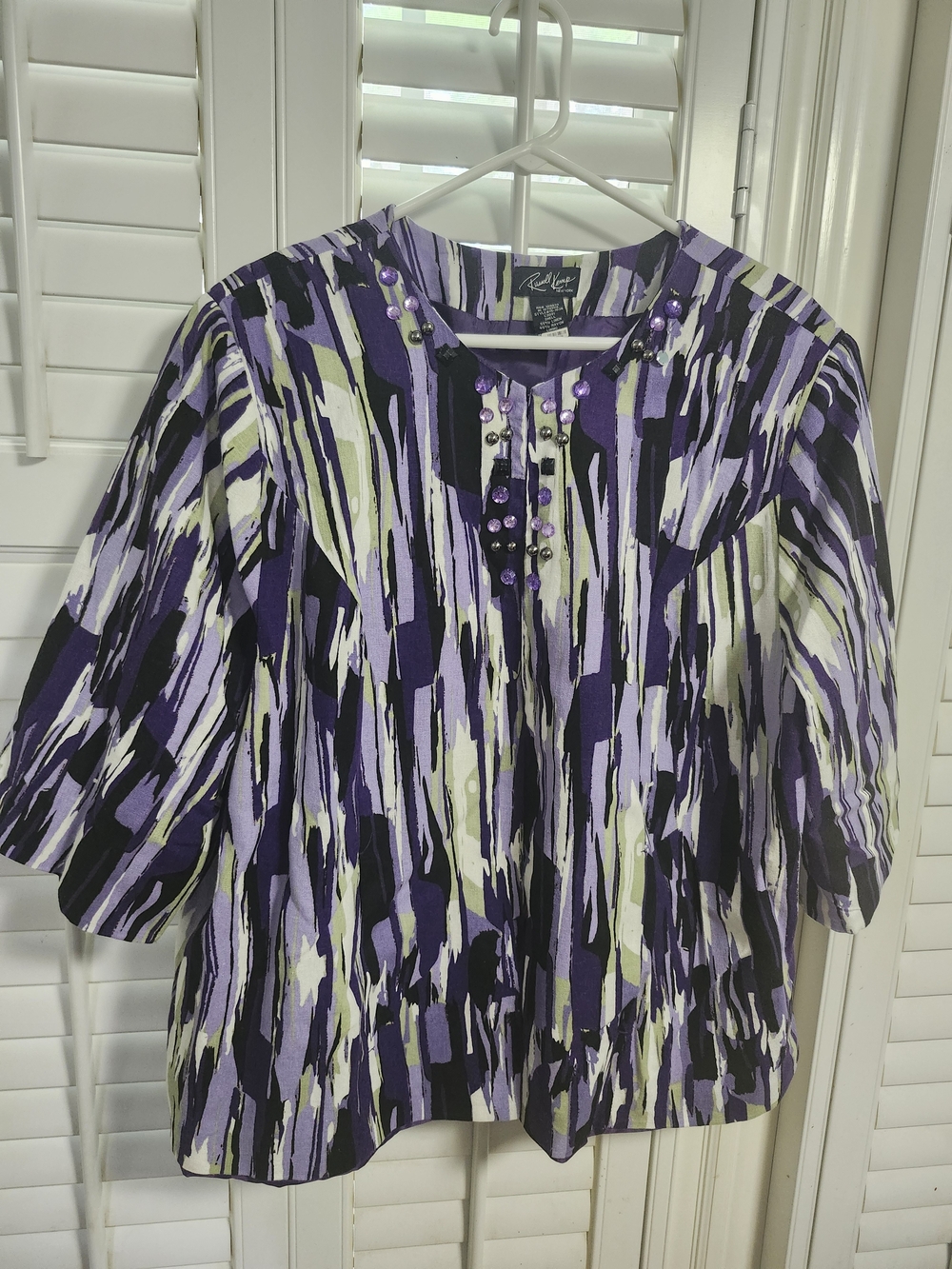 Purple Abstract Print Embellished Women’s Top